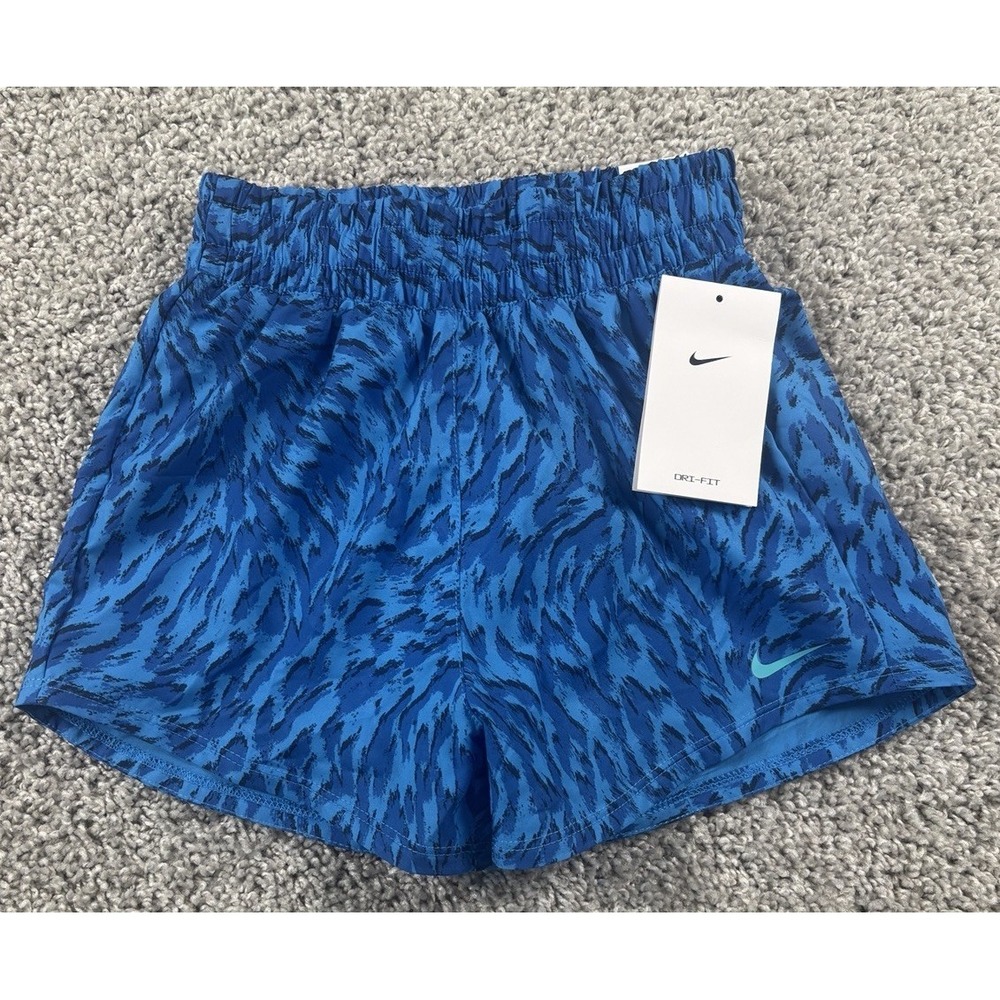 NEW Nike One Standard Dri Fit Girls Training Shorts Athletic Blue Drawstring XS